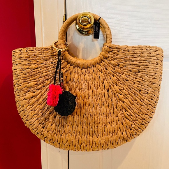 VS Straw Bag Floral Accent Tropical Lining - Picture 1 of 7